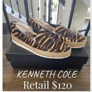 Kenneth Cole Calf Hair Tan Brown Zebra Print Jaxx Loafers NIB Retail $120 FIRM
